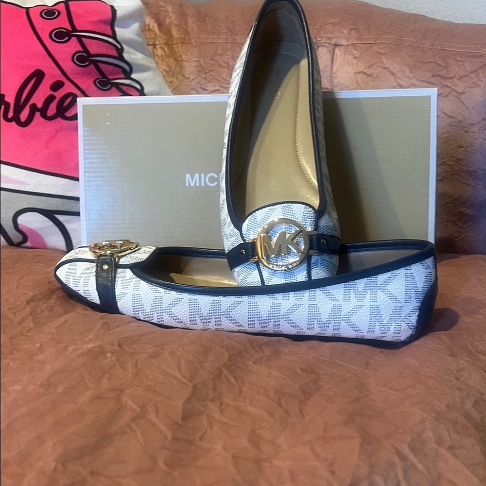 Michael Kors Black and White Logo Flats